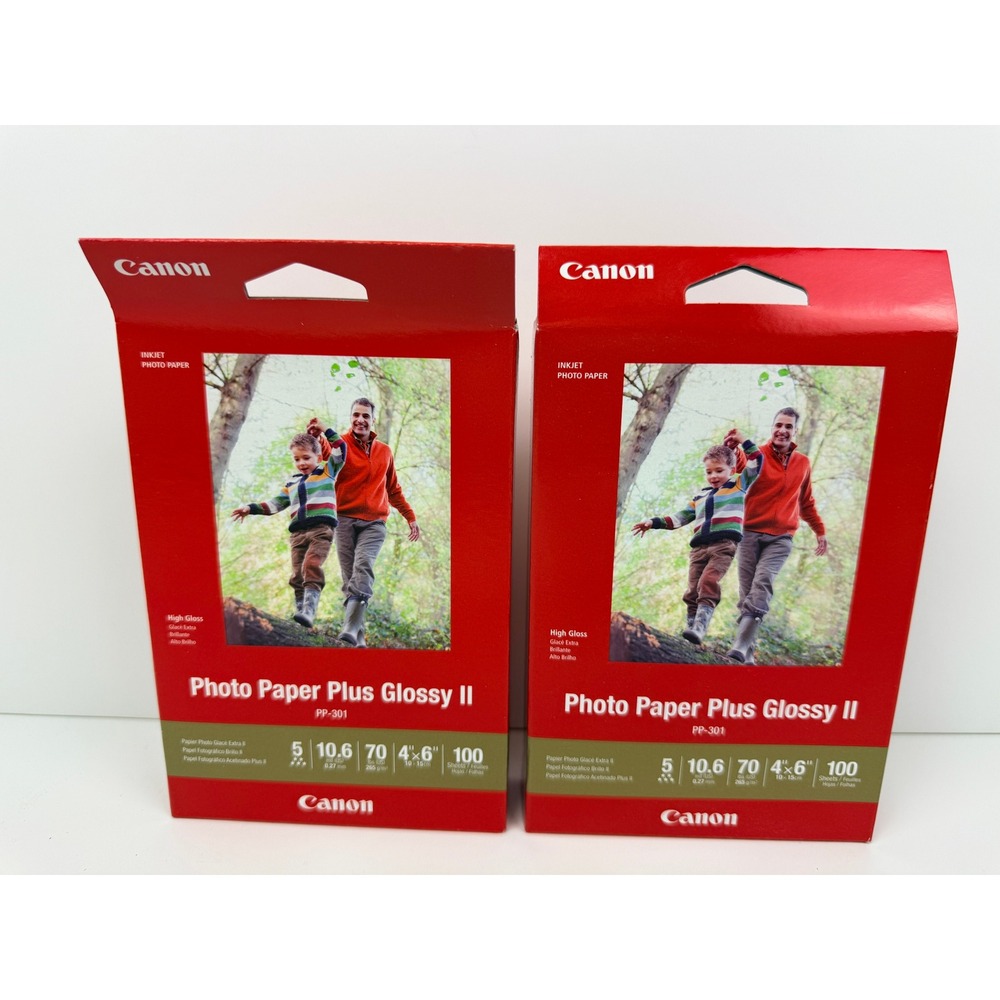 Canon Photo Paper Plus Glossy II PP-301 4x6 100 Sheets 200 Total NEW Lot 2 -BZ